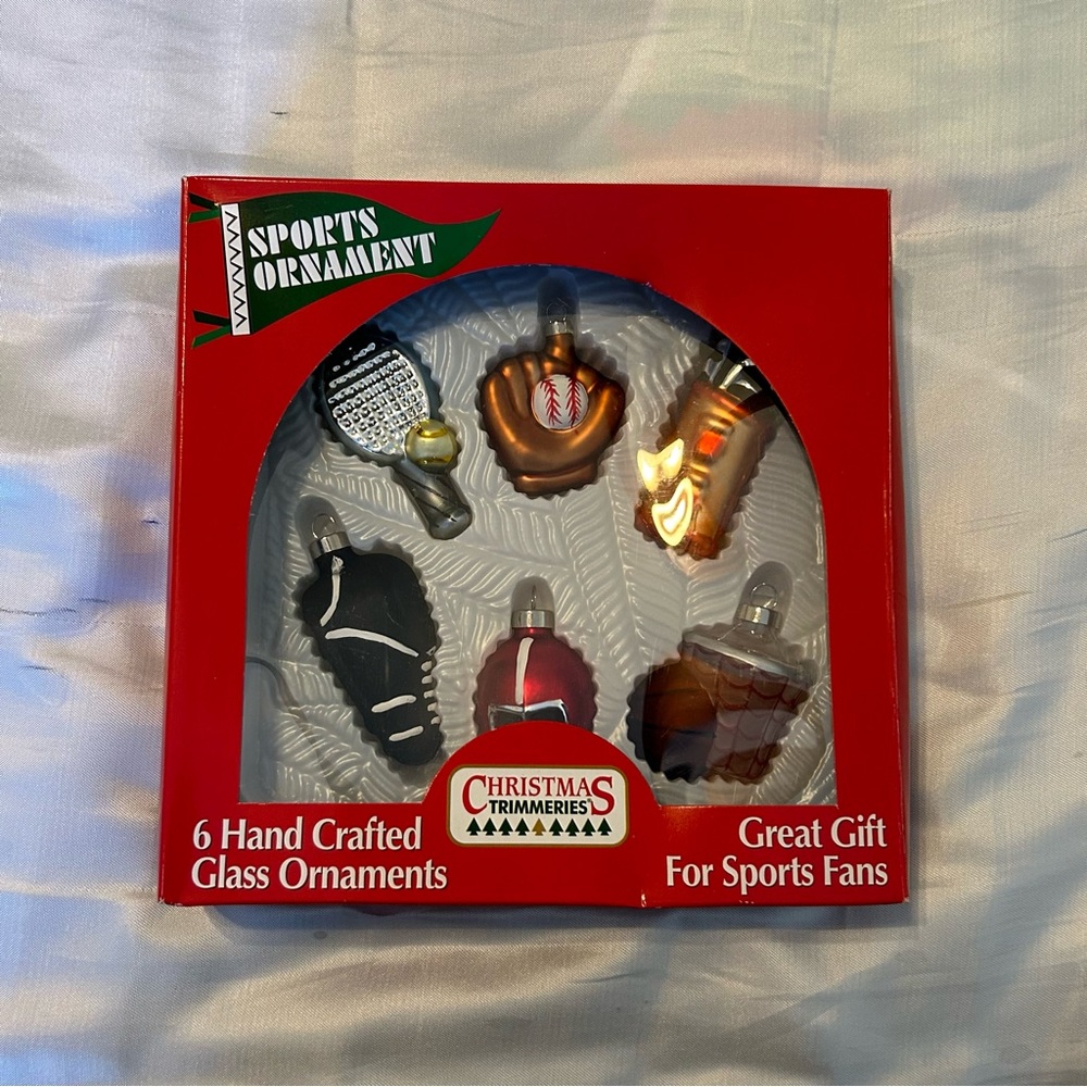 Vintage Set of 6 Sports Themed Blown Glass Ornament‎ in Original Box